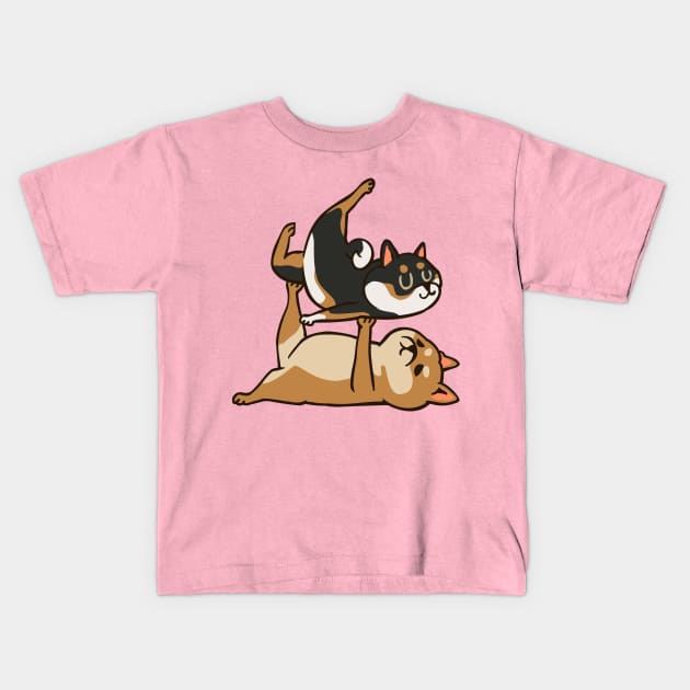 Acroyoga Shiba Inu Kids T-Shirt by huebucket